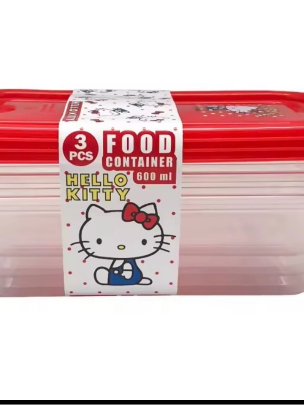 Hello Kitty Red & Clear Rectangular Food Container Set